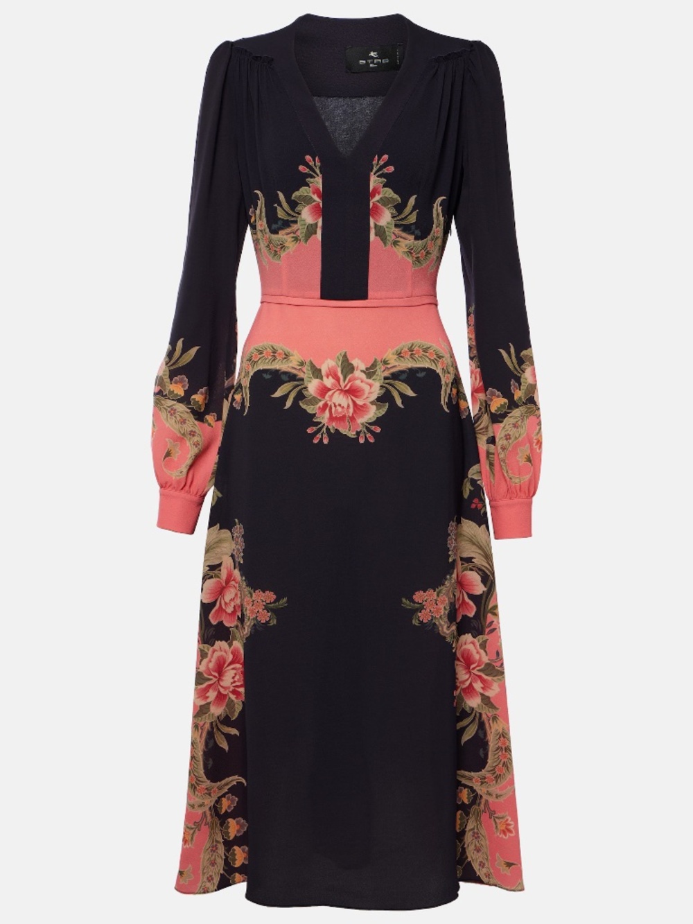 $1,850 ETRO Floral Midi Dress with Placed Print Italy Size IT48 US10